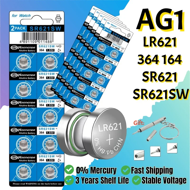10-200PCS AG1 SR621SW Watch Battery 164 363 V364 364A LR621 1.55V Silver Oxide Battery for Toy Remote Calculator Button Battery
10-200PCS AG1 SR621SW Watch Battery 164 363 V364 364A LR621 1.55V Silver Oxide Battery for Toy Remote Calculator Button Battery