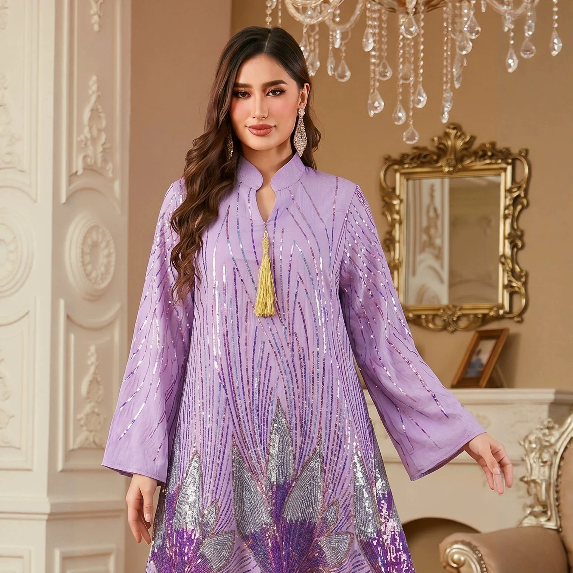 Aa002 Women's Summer New Luxury Sequin Embroidery Dress With Tassels And Beads Long Dress Ramadan Dubai Luxury Islam Elegant
Aa002 Women's Summer New Luxury Sequin Embroidery Dress With Tassels And Beads Long Dress Ramadan Dubai Luxury Islam Elegant