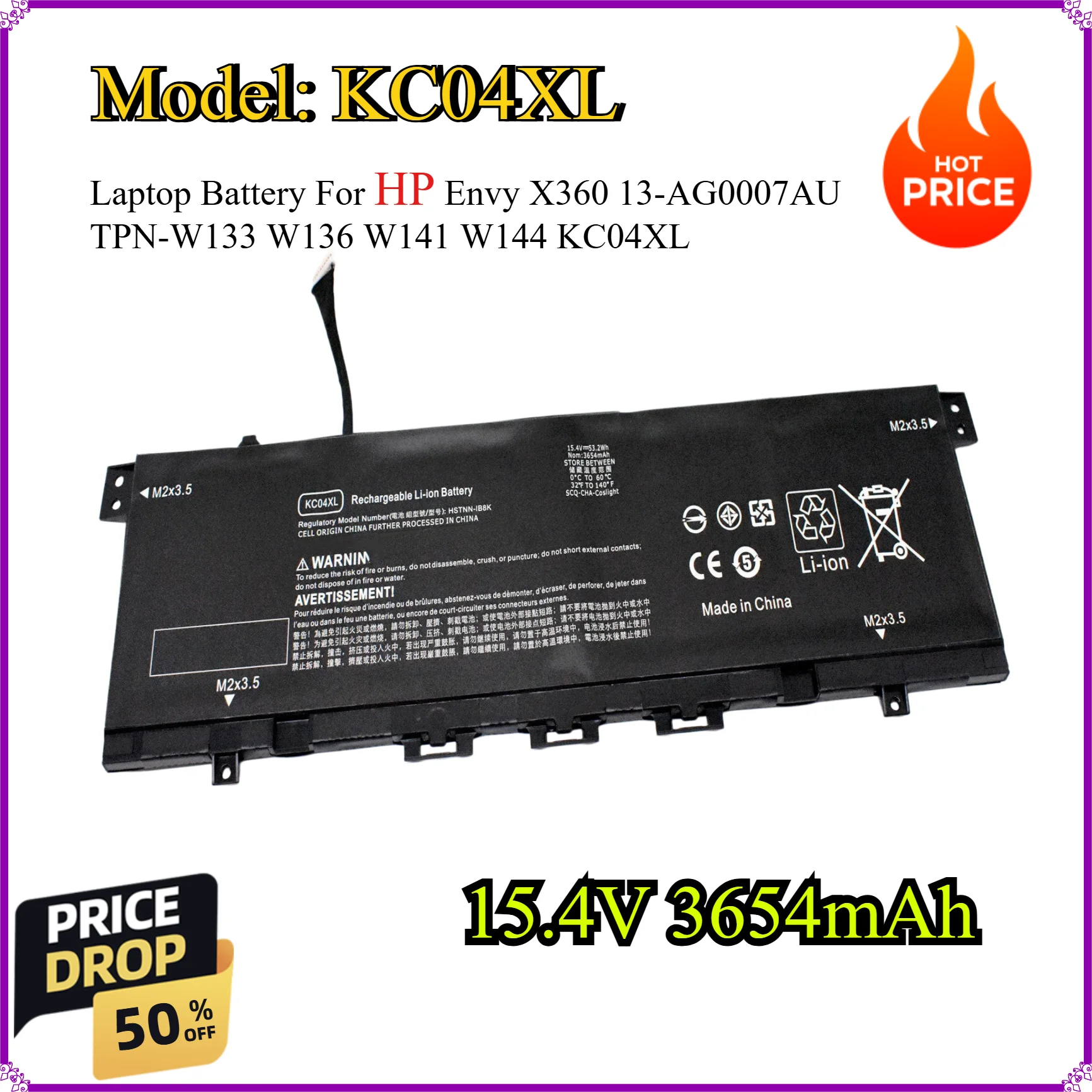 KC04XL 15.4V 3654mAh Laptop Battery For HP Envy X360 13-AG0007AU TPN-W133 W136 W141 W144 KC04XL
KC04XL 15.4V 3654mAh Laptop Battery For HP Envy X360 13-AG0007AU TPN-W133 W136 W141 W144 KC04XL