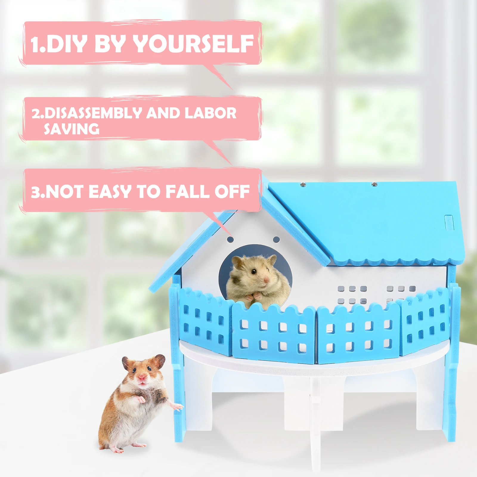 Hamster Villa Small Pet House Double Layers Blue Color PVC Material Hamster Nest Mini Hideout Balcony Window Design Long Lasting 
Hamster Villa Small Pet House Double Layers Blue Color PVC Material Hamster Nest Mini Hideout Balcony Window Design Long Lasting