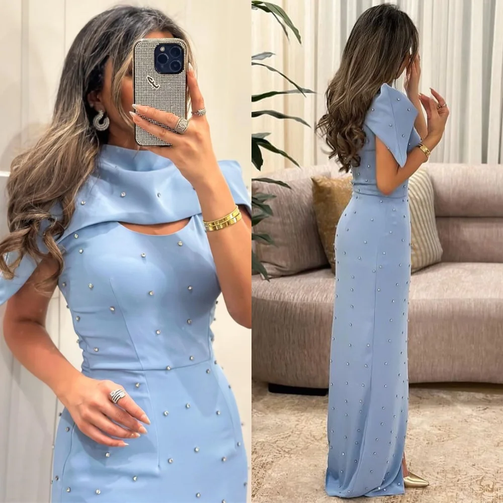 Customized Formal Blue Jersey Evening Dress Exquisite Long Sleeves Prom Dresses Luxury Sweep Train Special Occasion Gowns
Customized Formal Blue Jersey Evening Dress Exquisite Long Sleeves Prom Dresses Luxury Sweep Train Special Occasion Gowns