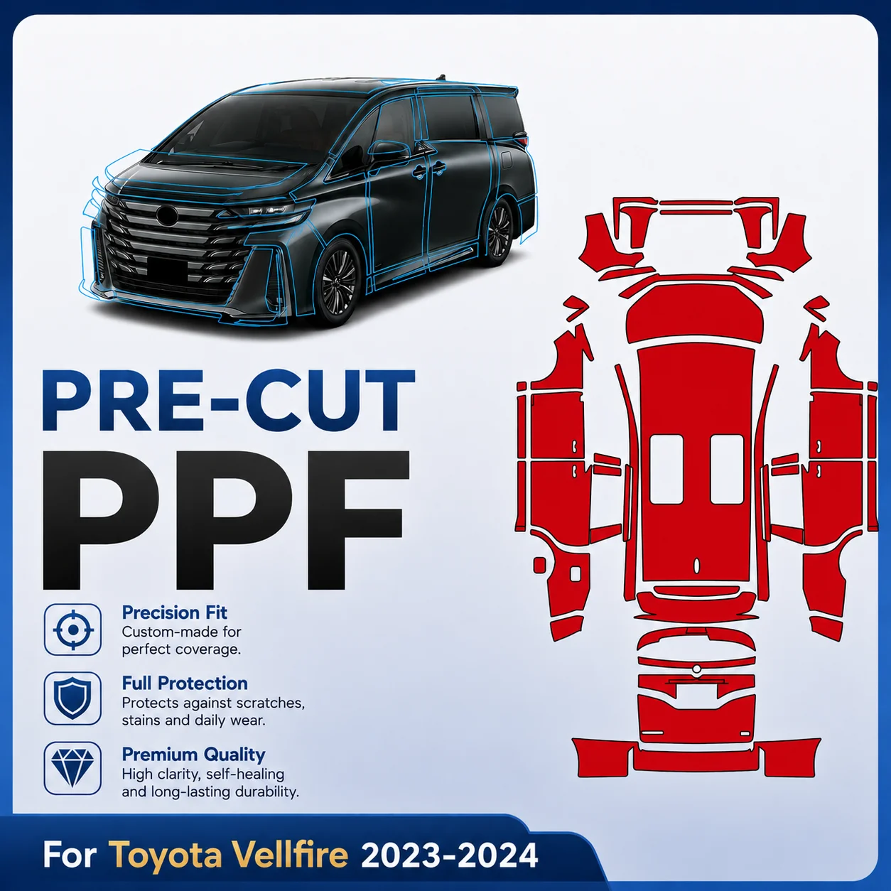 8.5Mil Pre-cut PPF For Toyota Vellfire 2023-2024 TPU Bumper Clear Paint Protection Film Scratch-Resistant Exterior Accessories
8.5Mil Pre-cut PPF For Toyota Vellfire 2023-2024 TPU Bumper Clear Paint Protection Film Scratch-Resistant Exterior Accessories