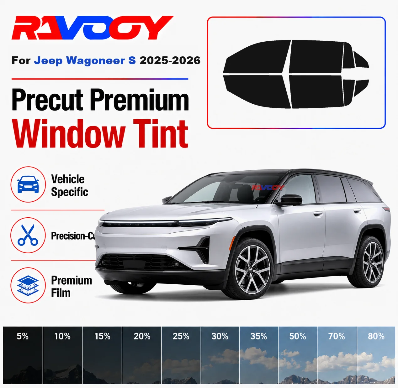 Premium Precut Window Tint Kit Front Rear Windows Rear Windshield For Jeep Wagoneer S 2025-2026 Complete Set Nano Ceramic Film
Premium Precut Window Tint Kit Front Rear Windows Rear Windshield For Jeep Wagoneer S 2025-2026 Complete Set Nano Ceramic Film