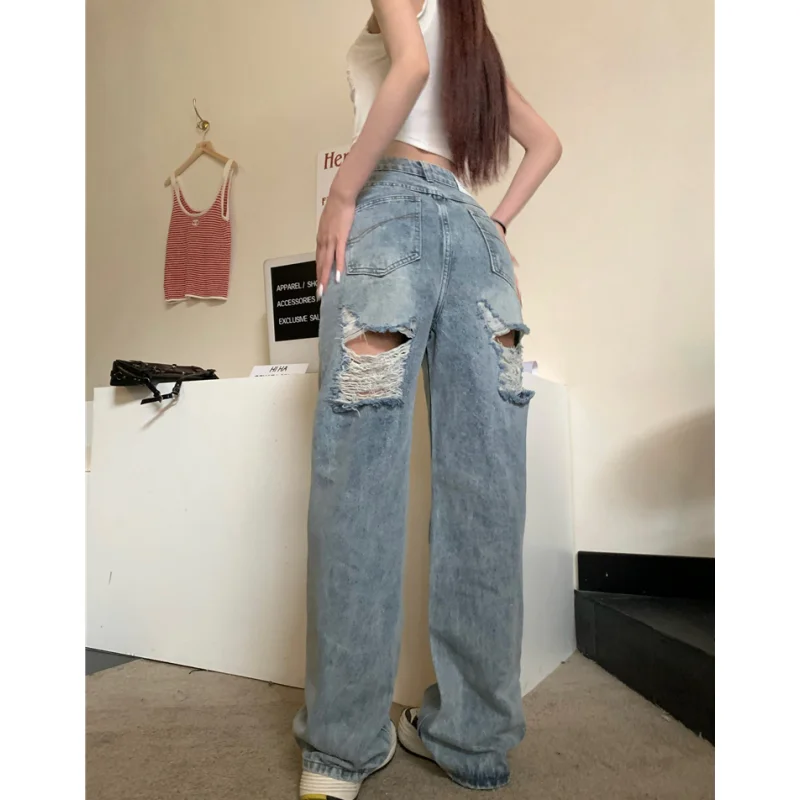 Women Blue Jeans Vintage Worn-out Baggy Pants American Chic Streetwear Fashion Y2K Style Denim 2023 Summer NEW Wide Leg Trouser
Women Blue Jeans Vintage Worn-out Baggy Pants American Chic Streetwear Fashion Y2K Style Denim 2023 Summer NEW Wide Leg Trouser