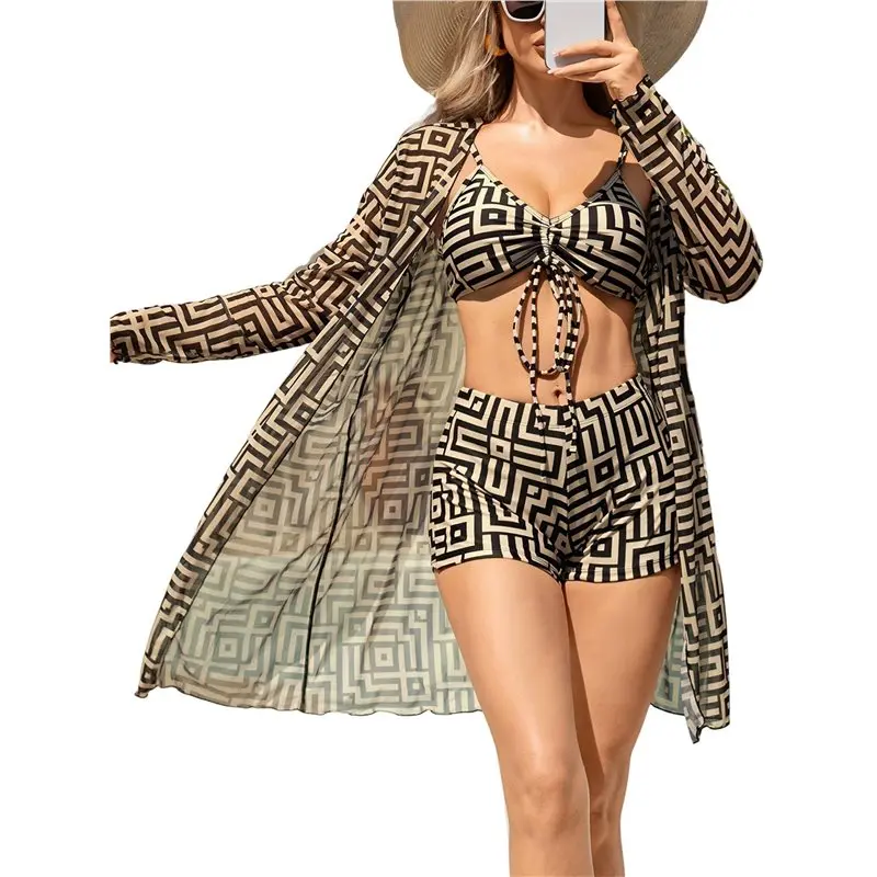 CYL-Womens 3 Pieces Bikini Set Swimsuit Tropical Beach Cover Up Swimwear Bathing Suit With Boy Shorts
CYL-Womens 3 Pieces Bikini Set Swimsuit Tropical Beach Cover Up Swimwear Bathing Suit With Boy Shorts