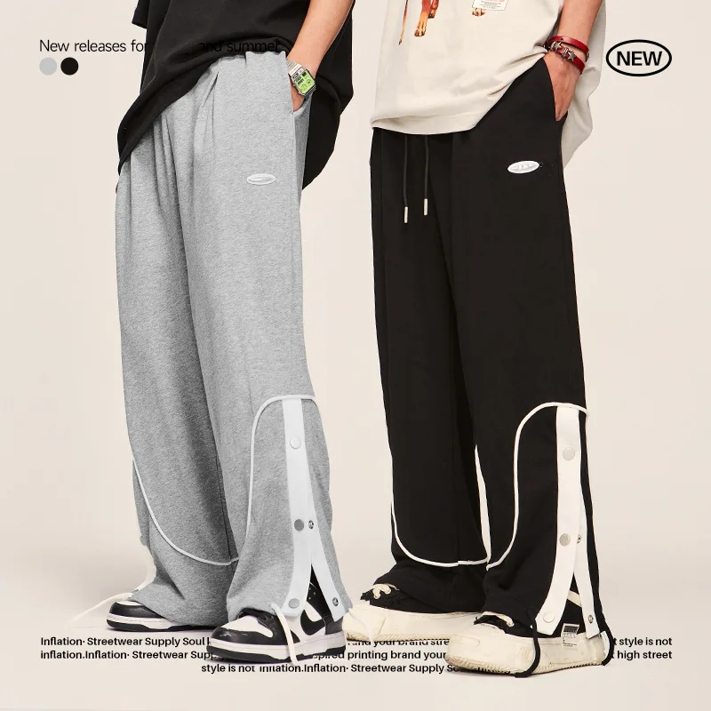 Summer Black Wide Leg Pants Men Split Button Design Drawstring Waist Sweatpants Fashion Casual Sportswear Unisex Track Trousers
Summer Black Wide Leg Pants Men Split Button Design Drawstring Waist Sweatpants Fashion Casual Sportswear Unisex Track Trousers