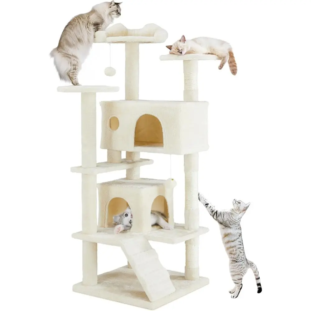 54 Multi-Level Indoor Cat Tree with Hammock, Scratching Posts, and Detachable Furniture for Kittens - Beige
54 Multi-Level Indoor Cat Tree with Hammock, Scratching Posts, and Detachable Furniture for Kittens - Beige