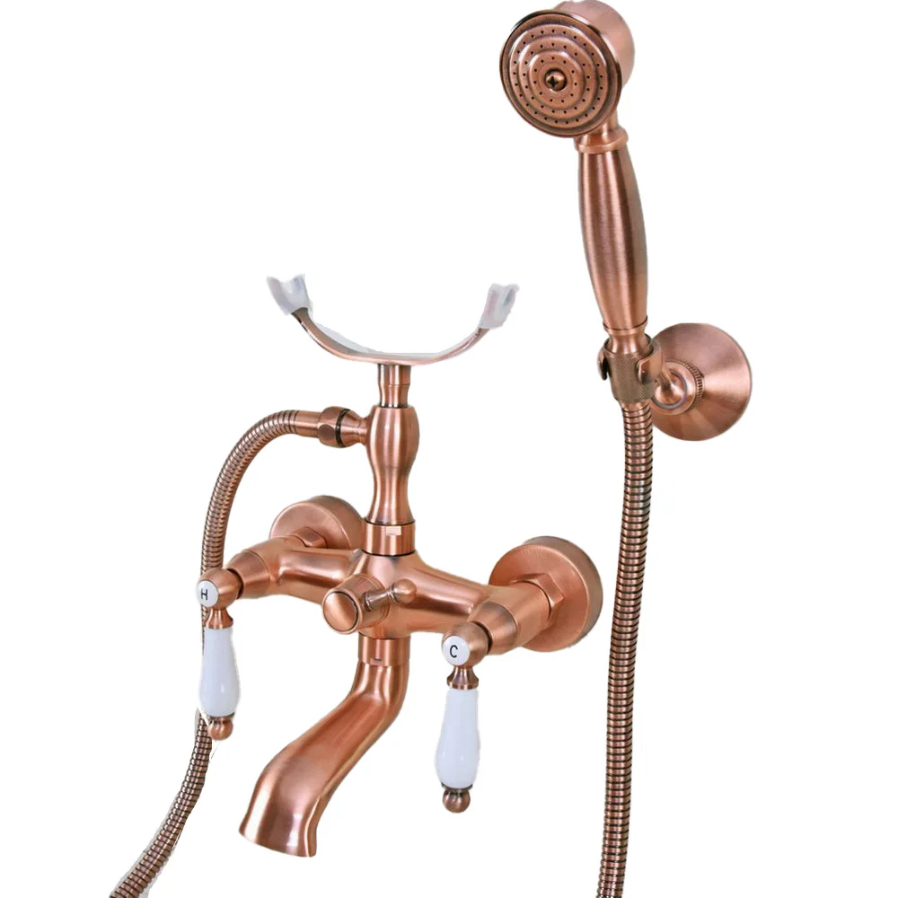Wall Mounted Antique Red Copper Bathroom Shower Bathtub Faucet Dual Ceramic Handle Mixer Tap with Handheld Shower Spray Lna374
Wall Mounted Antique Red Copper Bathroom Shower Bathtub Faucet Dual Ceramic Handle Mixer Tap with Handheld Shower Spray Lna374