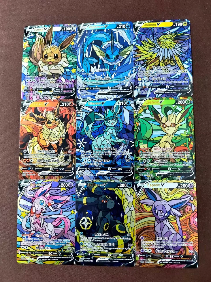 9Pcs/set DIY PTCG Pokemon Card Color Flash Personality Card Eeveelution Vaporeon Espeon Anime Figure Collection Card Gift Toy
9Pcs/set DIY PTCG Pokemon Card Color Flash Personality Card Eeveelution Vaporeon Espeon Anime Figure Collection Card Gift Toy