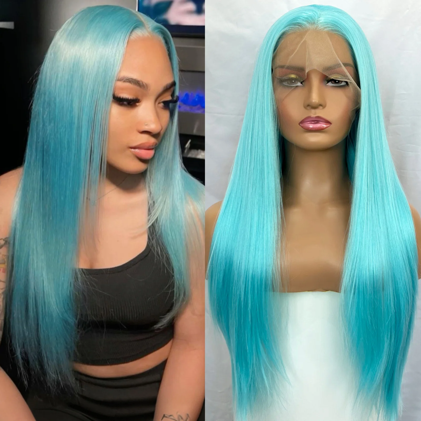 Long Blue Lace Front Wig Silky Straight Synthetic Hair Free Part Light Blue Kinky Straight 13X4 Frontal Colored Wigs for Women
Long Blue Lace Front Wig Silky Straight Synthetic Hair Free Part Light Blue Kinky Straight 13X4 Frontal Colored Wigs for Women