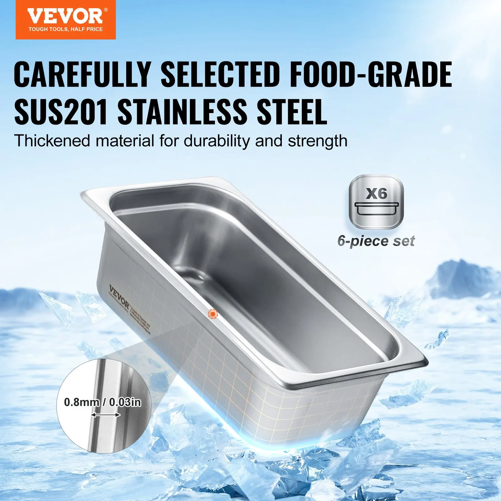 6 Pack Hotel Pans, Anti-Jam Steam Pan, 0.8mm Thick Stainless Steel Restaurant Steam Table Pan, 4Inch Deep Commercial Table Pan
6 Pack Hotel Pans, Anti-Jam Steam Pan, 0.8mm Thick Stainless Steel Restaurant Steam Table Pan, 4Inch Deep Commercial Table Pan