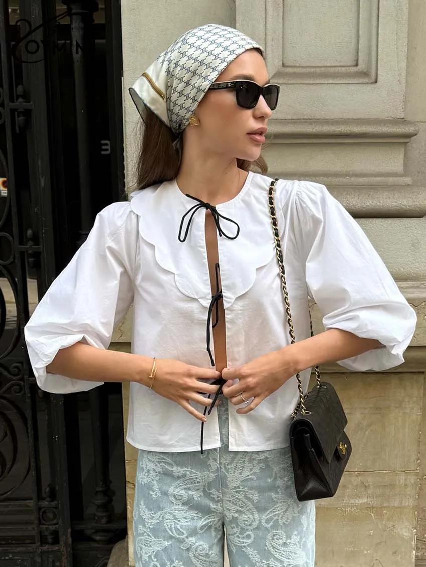 Oymimi Women's Premium White Scallop Collar Tie-Front Blouse 2026 Spring Puff Sleeve Cropped Cotton Top French Retro Chic Outfit
Oymimi Women's Premium White Scallop Collar Tie-Front Blouse 2026 Spring Puff Sleeve Cropped Cotton Top French Retro Chic Outfit