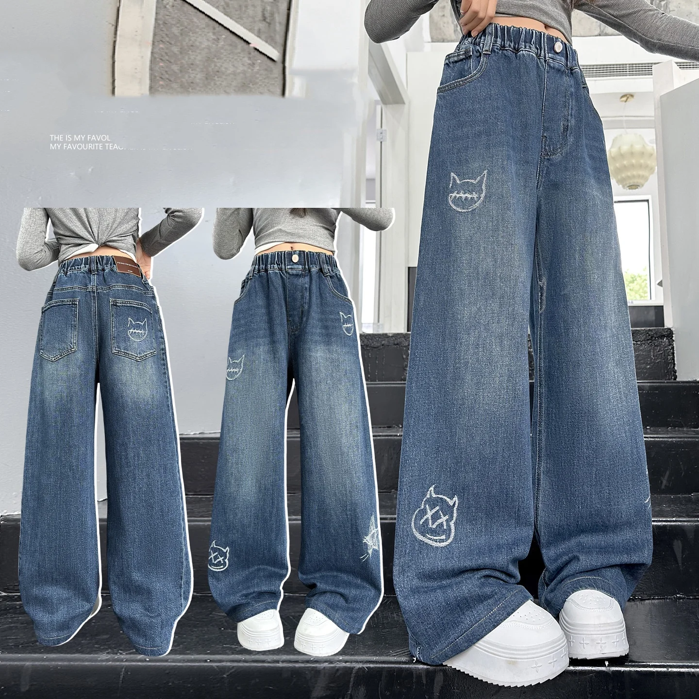 Girl Jeans Ages 4-14Y Child Straight Pants Tween Girl Denim Student Spring Autumn Fashion Long Trousers Toddler Loose Blue Jeans 
Girl Jeans Ages 4-14Y Child Straight Pants Tween Girl Denim Student Spring Autumn Fashion Long Trousers Toddler Loose Blue Jeans
