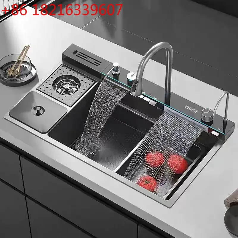 304 stainless steel kitchen digital display sink with trash can vegetable basin vegetable sink
304 stainless steel kitchen digital display sink with trash can vegetable basin vegetable sink