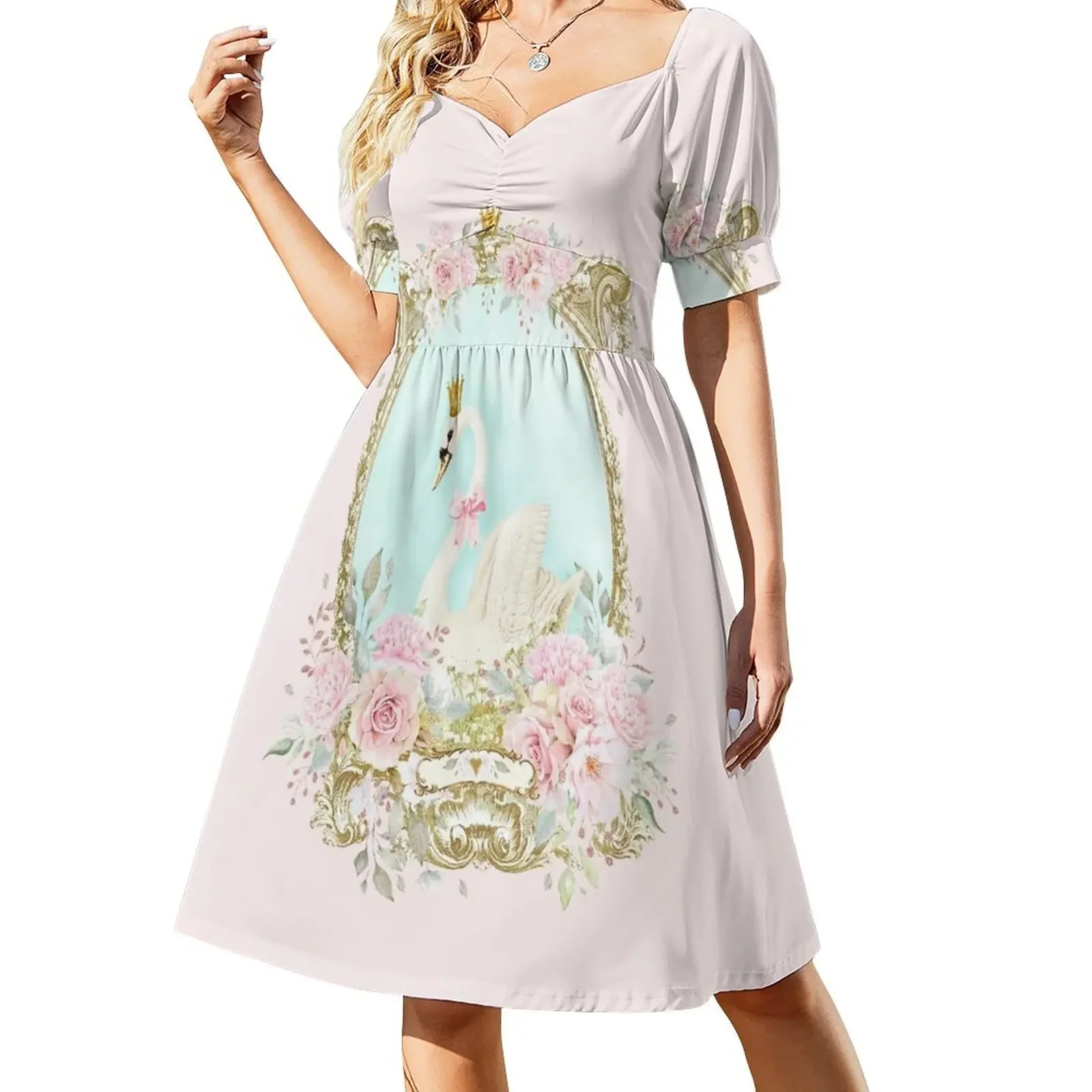 The Shabby White Swan, romantic with pink flowers Short-Sleeved Dress Dress women evening dresses women
The Shabby White Swan, romantic with pink flowers Short-Sleeved Dress Dress women evening dresses women