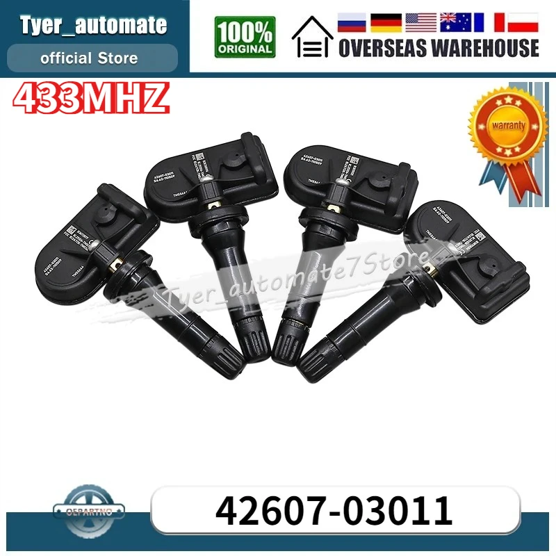 4Pcs Tire Pressure Monitoring Sensor 42607-03011 4260703011 TPMS Sensor 433MHZ For 2023-2024 Toyota BZ3
4Pcs Tire Pressure Monitoring Sensor 42607-03011 4260703011 TPMS Sensor 433MHZ For 2023-2024 Toyota BZ3
