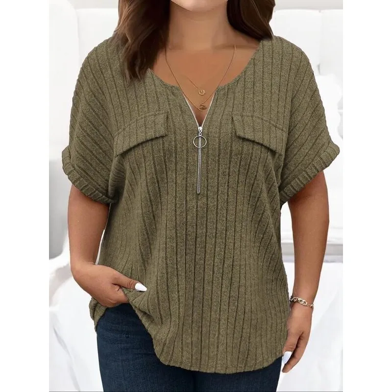 ZipUp Short Sleeve T-Shirt Women's Deformable Shoulder Line Other Material TShirt Cross-Border Zippered Top for Women
ZipUp Short Sleeve T-Shirt Women's Deformable Shoulder Line Other Material TShirt Cross-Border Zippered Top for Women