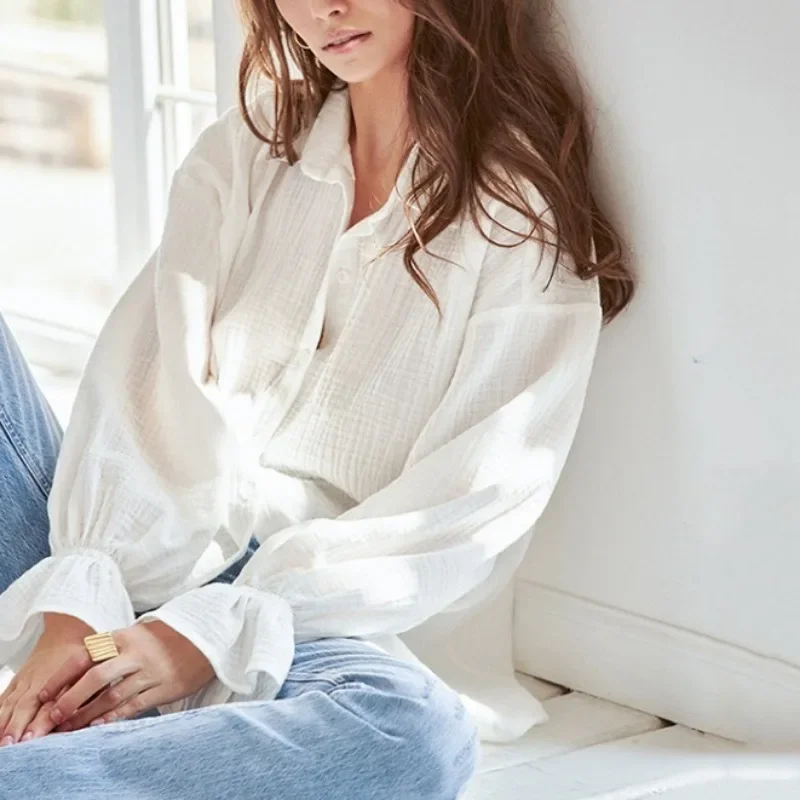 Autumn Turn Down Collar Blouse Fashion Casual Loose Clothes Solid White Shirts Summer Simple Long Sleeve Women Tops New 28675
Autumn Turn Down Collar Blouse Fashion Casual Loose Clothes Solid White Shirts Summer Simple Long Sleeve Women Tops New 28675