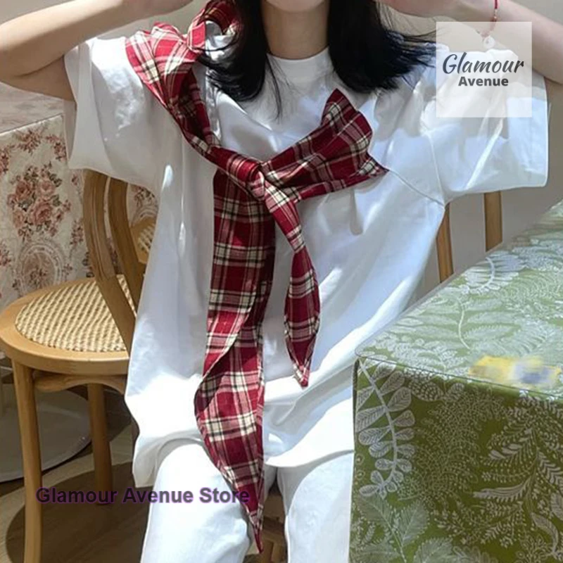 American retro college style plaid bow short-sleeved T-shirt female summer new plus size loose wild short-sleeved shirt
American retro college style plaid bow short-sleeved T-shirt female summer new plus size loose wild short-sleeved shirt