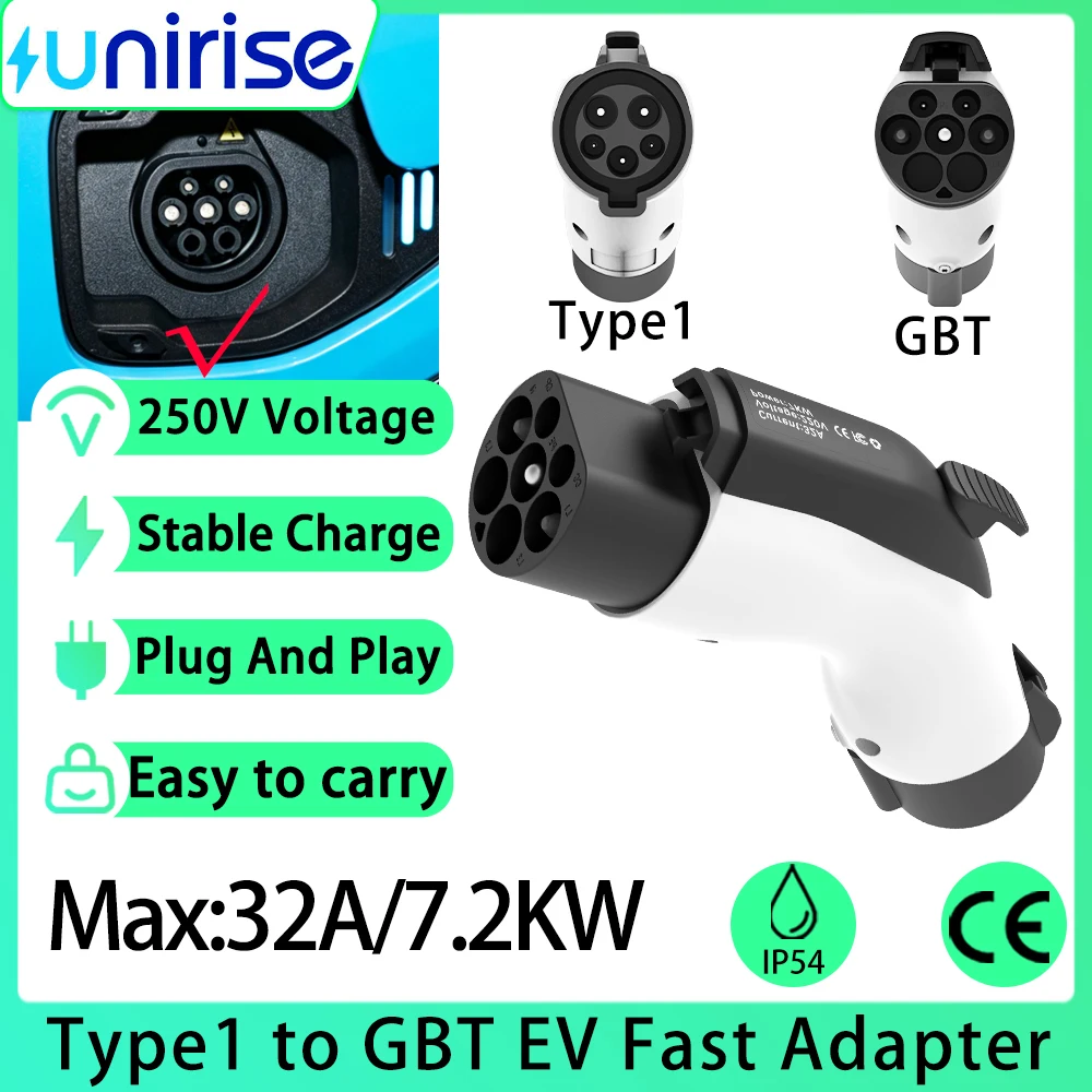 Unirise 32A 7.2KW Type1 to GBT EV Adapter Charger J1772 to GB/T Socket connectors For BYD Electric vehicles Charging Converter
Unirise 32A 7.2KW Type1 to GBT EV Adapter Charger J1772 to GB/T Socket connectors For BYD Electric vehicles Charging Converter