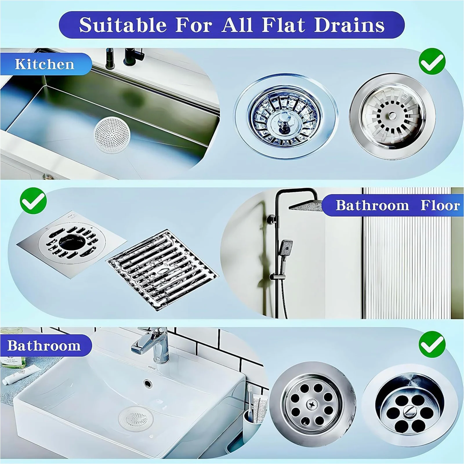 2Pcs Shower Drain Hair Catcher Cover All-in-one Universal Sink Shower Drain Strainer Bathroom Accessories
2Pcs Shower Drain Hair Catcher Cover All-in-one Universal Sink Shower Drain Strainer Bathroom Accessories