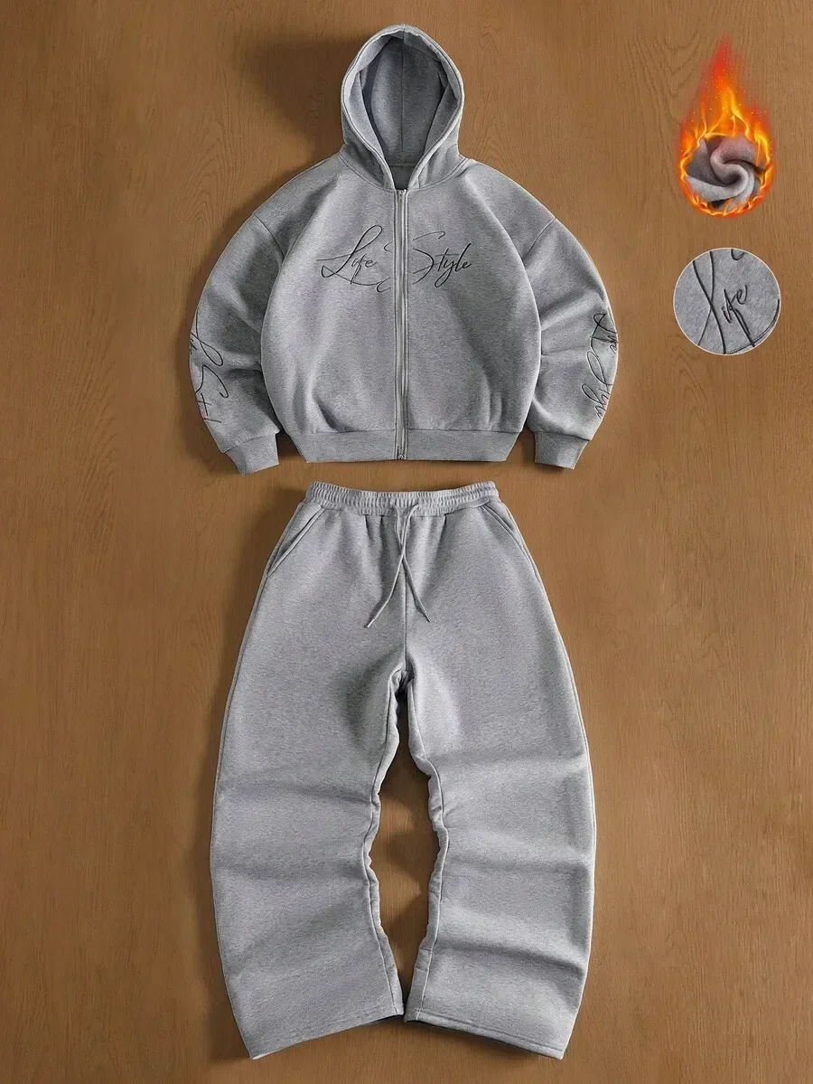 Mens Letter Embroidered Zip Front Hoodie And Sweatpants Set Casual Sweatsuit Jogging Set
Mens Letter Embroidered Zip Front Hoodie And Sweatpants Set Casual Sweatsuit Jogging Set