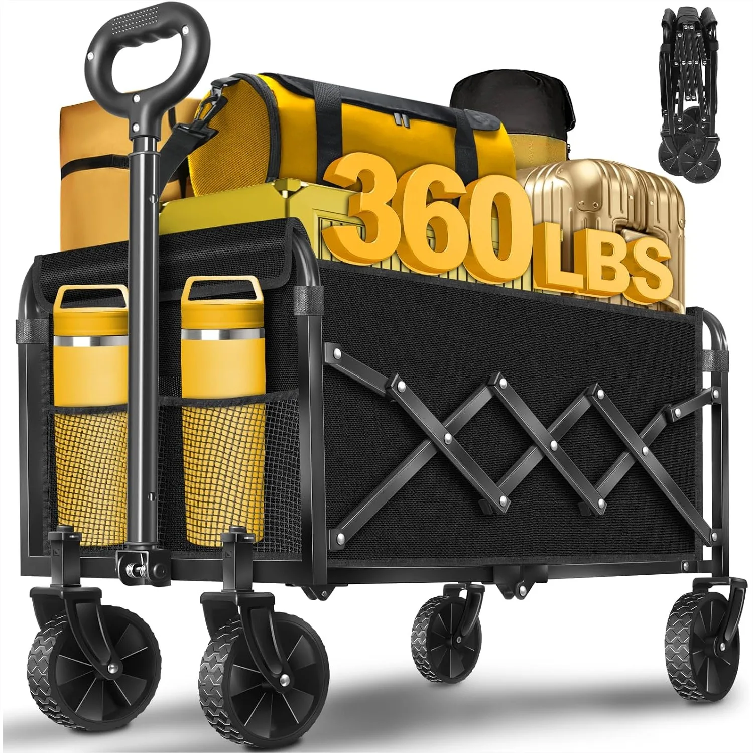 Foldable Wagon Cart, 360Lbs Collapsible Utility Cart with Wheels for Groceries, Camping, Garden, Black
Foldable Wagon Cart, 360Lbs Collapsible Utility Cart with Wheels for Groceries, Camping, Garden, Black