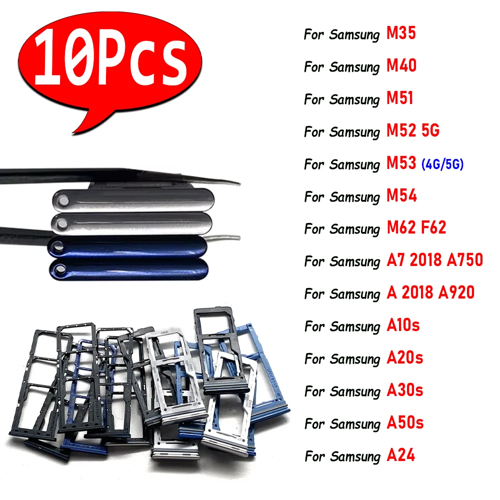 10 шт., для Samsung M35 M40 M51 M52 5G M53 4G M54 M62 F62 A750 A920, держатель для SIM-карты, лоток для чипа, слот для ящика, держатель адаптера, гнездо
10 шт., для Samsung M35 M40 M51 M52 5G M53 4G M54 M62 F62 A750 A920, держатель для SIM-карты, лоток для чипа, слот для ящика, держатель адаптера, гнездо