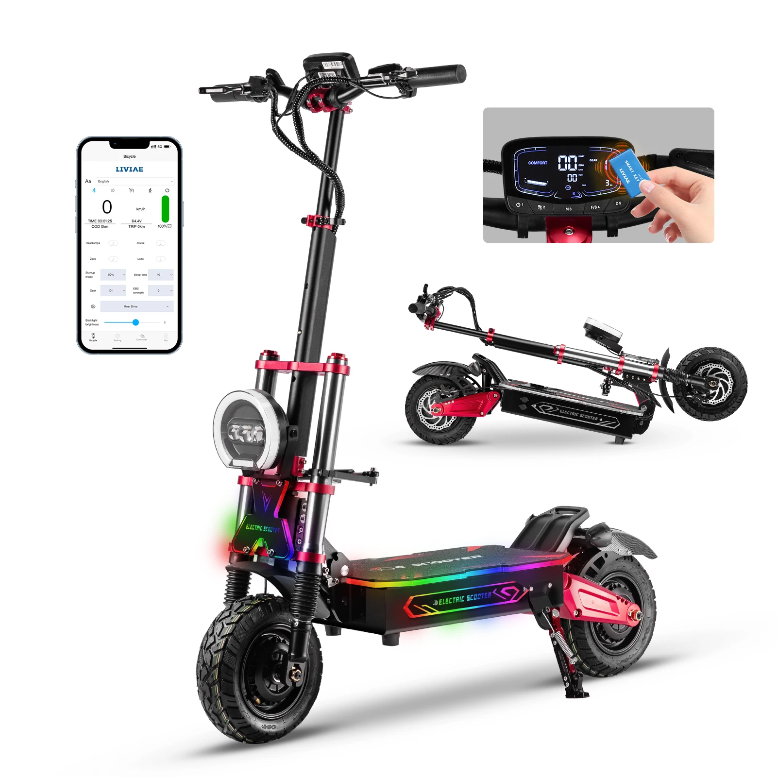 Boyueda S5 Foldable Off-Road E-Scooter: Dual 3000W air-cooled motors, 60V38Ah (2280Wh) battery, 85km/h max speed, 100-120km range. 11" vacuum tires, hydraulic shocks, LCD dashboard, NFC/password unlock, APP control, RGB light
Boyueda S5 Foldable Off-Road E-Scooter: Dual 3000W air-cooled motors, 60V38Ah (2280Wh) battery, 85km/h max speed, 100-120km range. 11" vacuum tires, hydraulic shocks, LCD dashboard, NFC/password unlock, APP control, RGB light