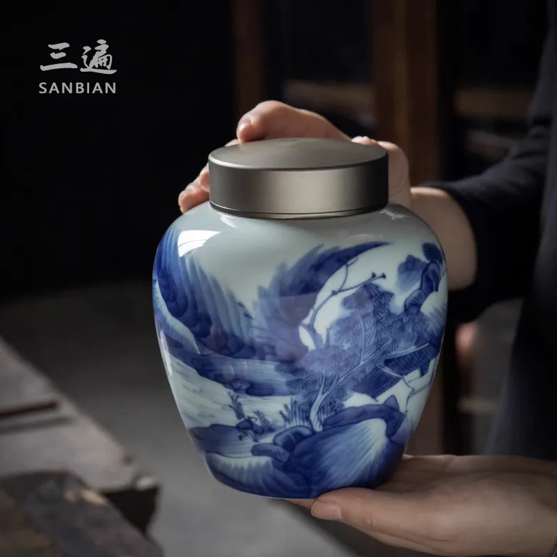Hand Drawn Blue And Whie Porcelain Ea Can, 1-Pound In Lid, Ceramic Sorage Jar, Large Anique Gif Box
Hand Drawn Blue And Whie Porcelain Ea Can, 1-Pound In Lid, Ceramic Sorage Jar, Large Anique Gif Box