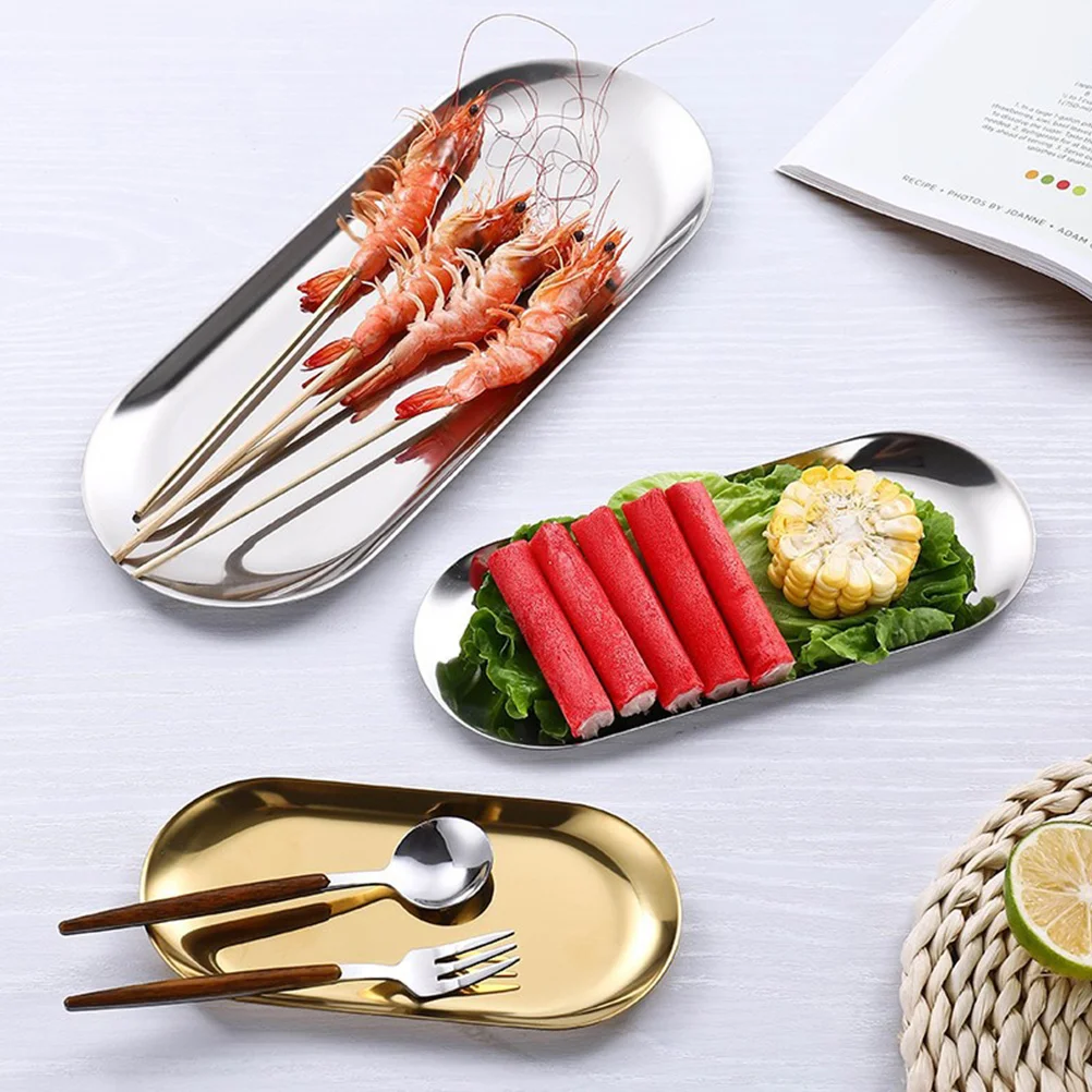 2 Pcs Stainless Steel Tray Serving Food Snack Creative Storage for Fruit Home Tableware Jewelry Cake Plate 
2 Pcs Stainless Steel Tray Serving Food Snack Creative Storage for Fruit Home Tableware Jewelry Cake Plate