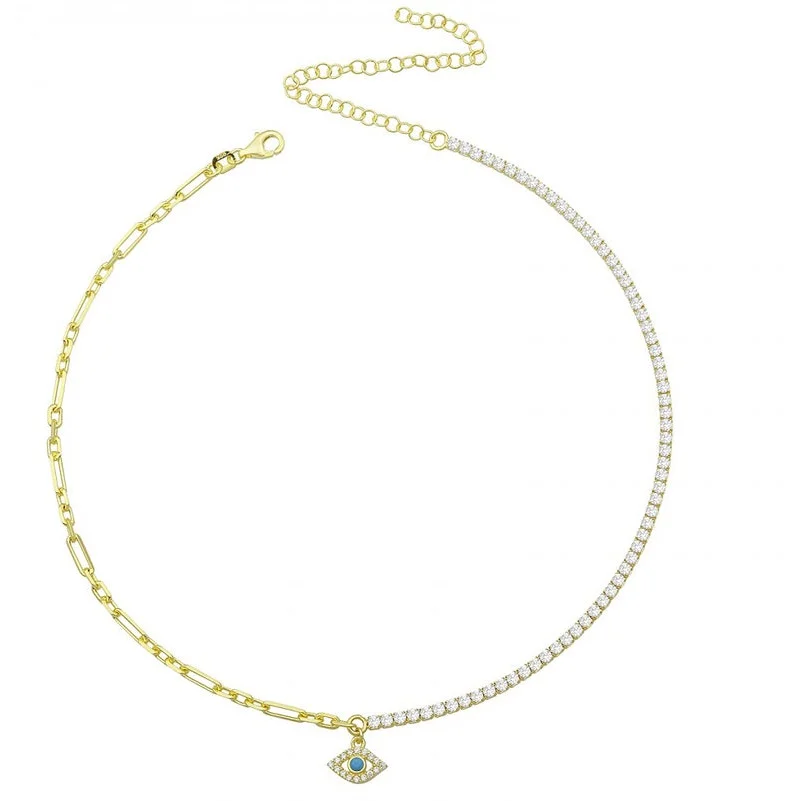 New Fashion Women Jewelry Half Paper Clip Slim CZ Tennis Chain Lucky Turkish Evil Eye Charm Choker Necklace
New Fashion Women Jewelry Half Paper Clip Slim CZ Tennis Chain Lucky Turkish Evil Eye Charm Choker Necklace