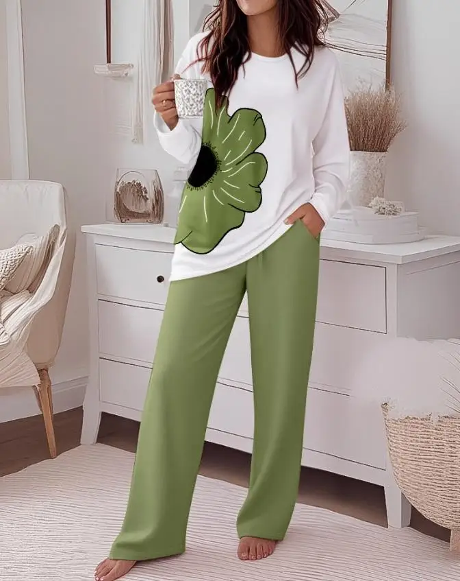 Women's Two-Piece Set Floral Print Long Sleeve Top and Causal Pants Set Simple Loose Comfortable and Elegant Long Pants Set
Women's Two-Piece Set Floral Print Long Sleeve Top and Causal Pants Set Simple Loose Comfortable and Elegant Long Pants Set