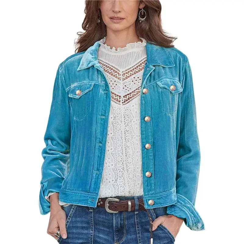 CYL-Женская однотонная бархатная куртка с длинными рукавами, модное повседневное короткое пальто с пряжкой и карманами, верхняя одежда
CYL-Женская однотонная бархатная куртка с длинными рукавами, модное повседневное короткое пальто с пряжкой и карманами, верхняя одежда