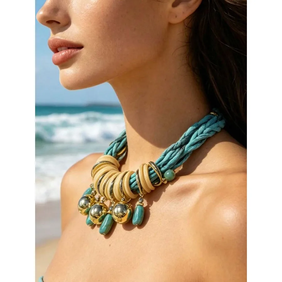 Bohemian Style Turquoise Bead Necklace, Exaggerated Vacation Style Collarbone Chain, Seaside Atmosphere Accessory
Bohemian Style Turquoise Bead Necklace, Exaggerated Vacation Style Collarbone Chain, Seaside Atmosphere Accessory