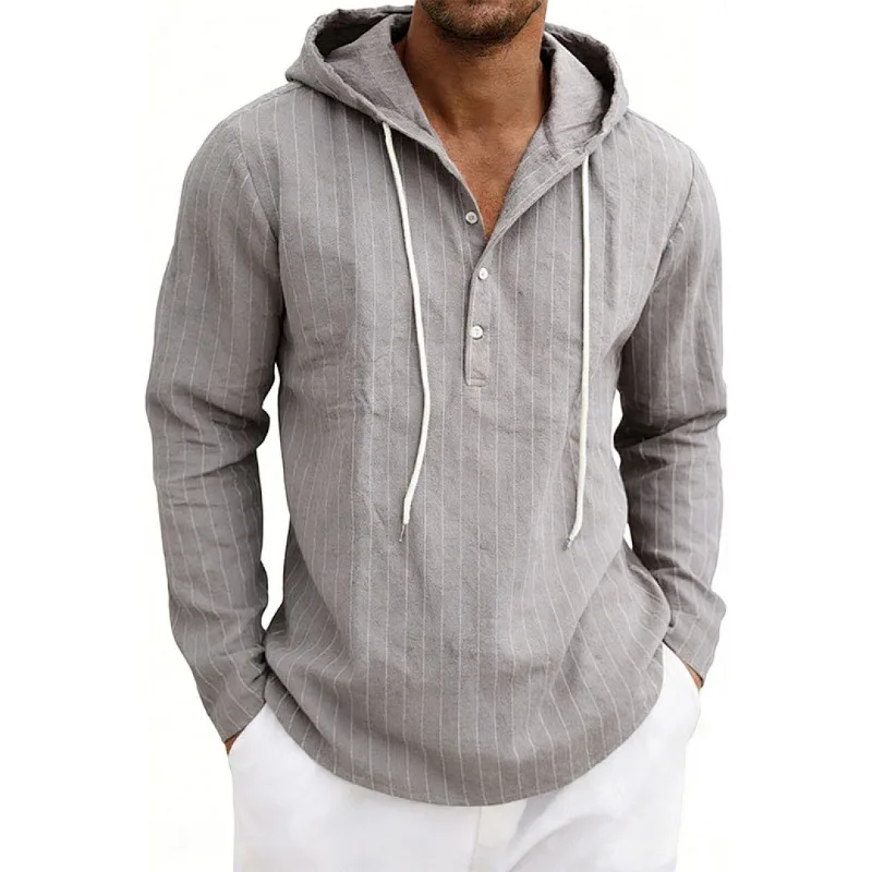 Men's Linen Hooded Henley Shirt Striped Long Sleeve Casual Loose Pullover Tops for Men
Men's Linen Hooded Henley Shirt Striped Long Sleeve Casual Loose Pullover Tops for Men