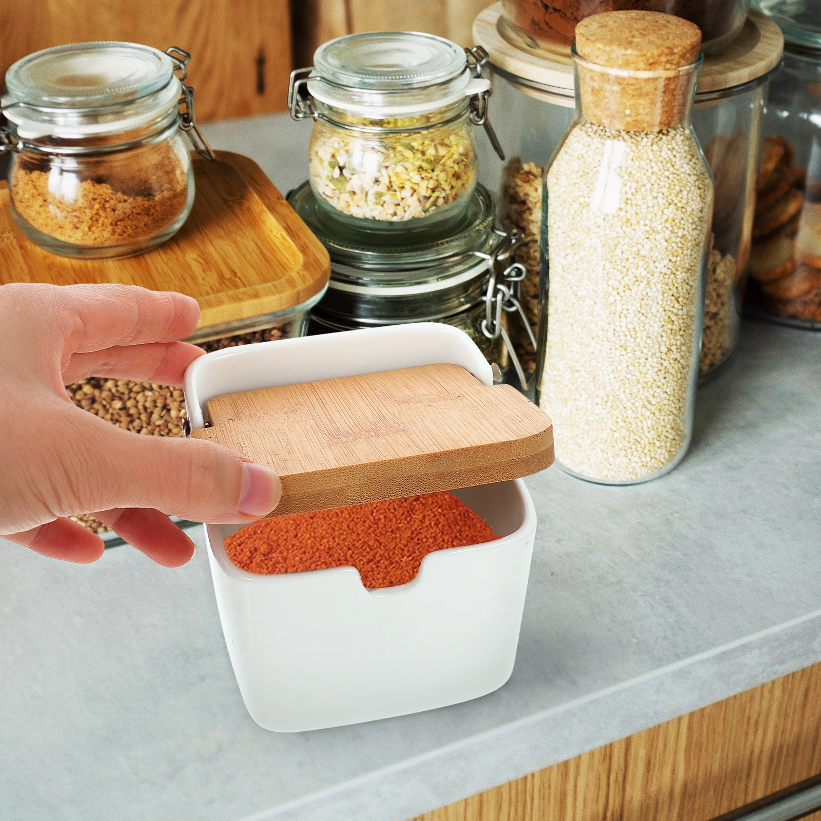 Square Seasoning Container Bamboo Lid Large Capacity Kitchen Spice Box Salt Pepper Sugar Salt Container Spice Box
Square Seasoning Container Bamboo Lid Large Capacity Kitchen Spice Box Salt Pepper Sugar Salt Container Spice Box