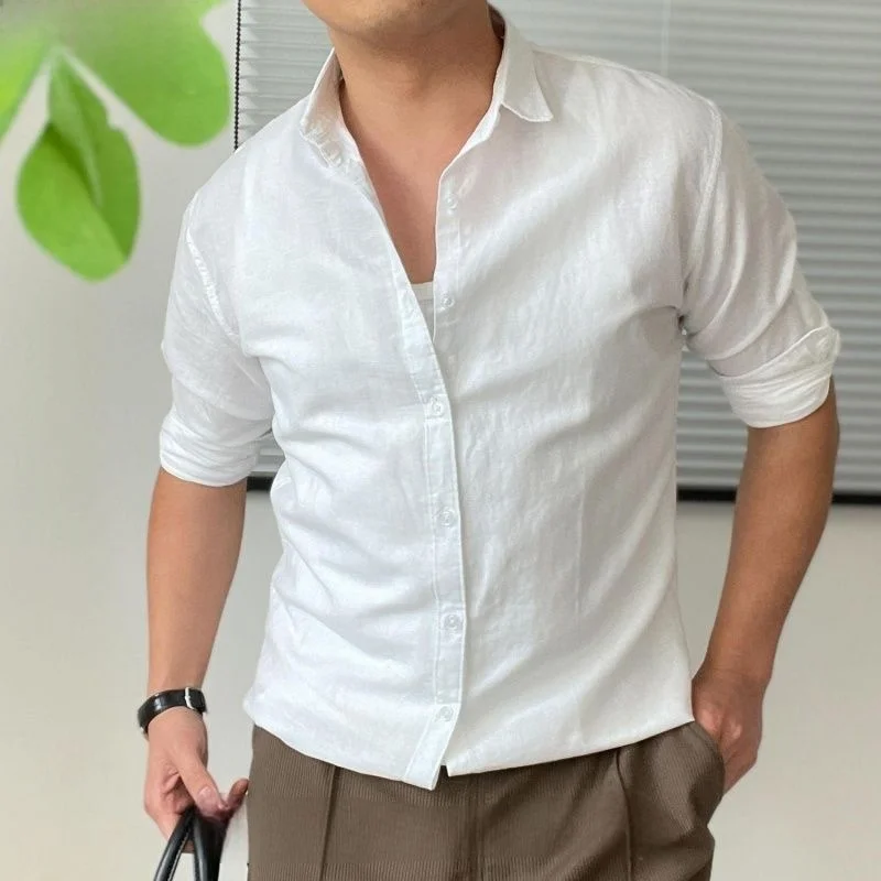 American Style Hard Man Cotton Linen White Shirt Men Thin Breathable Slim Long Sleeve Linen Crease Casual Workwear Shirt
American Style Hard Man Cotton Linen White Shirt Men Thin Breathable Slim Long Sleeve Linen Crease Casual Workwear Shirt
