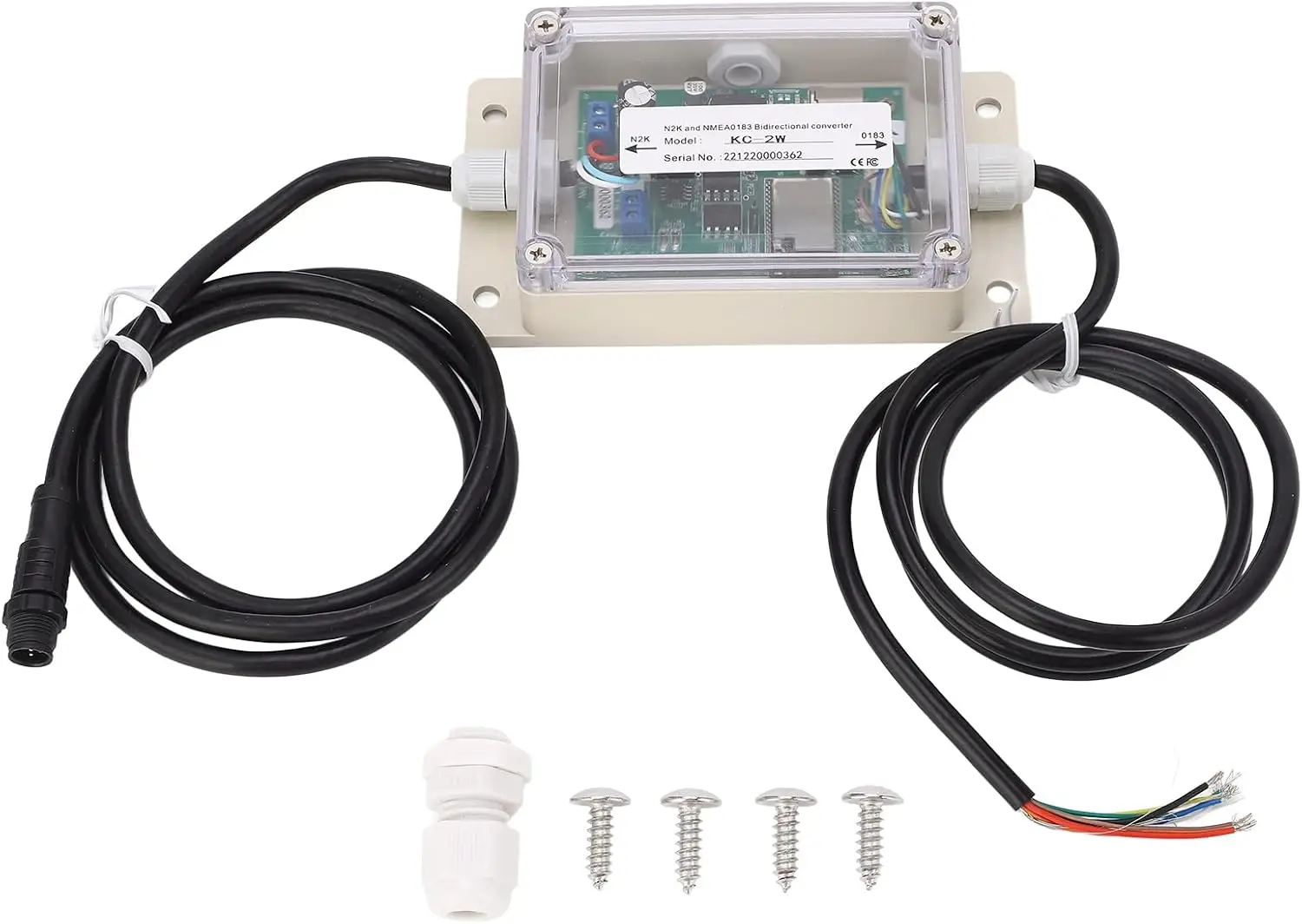 NMEA 0183 ‑ 2000 Converter, Bi Direction Converter Module NMEA2000 and NMEA0183 KC‑2W IPX67 Waterproof DC 9‑30V
NMEA 0183 ‑ 2000 Converter, Bi Direction Converter Module NMEA2000 and NMEA0183 KC‑2W IPX67 Waterproof DC 9‑30V