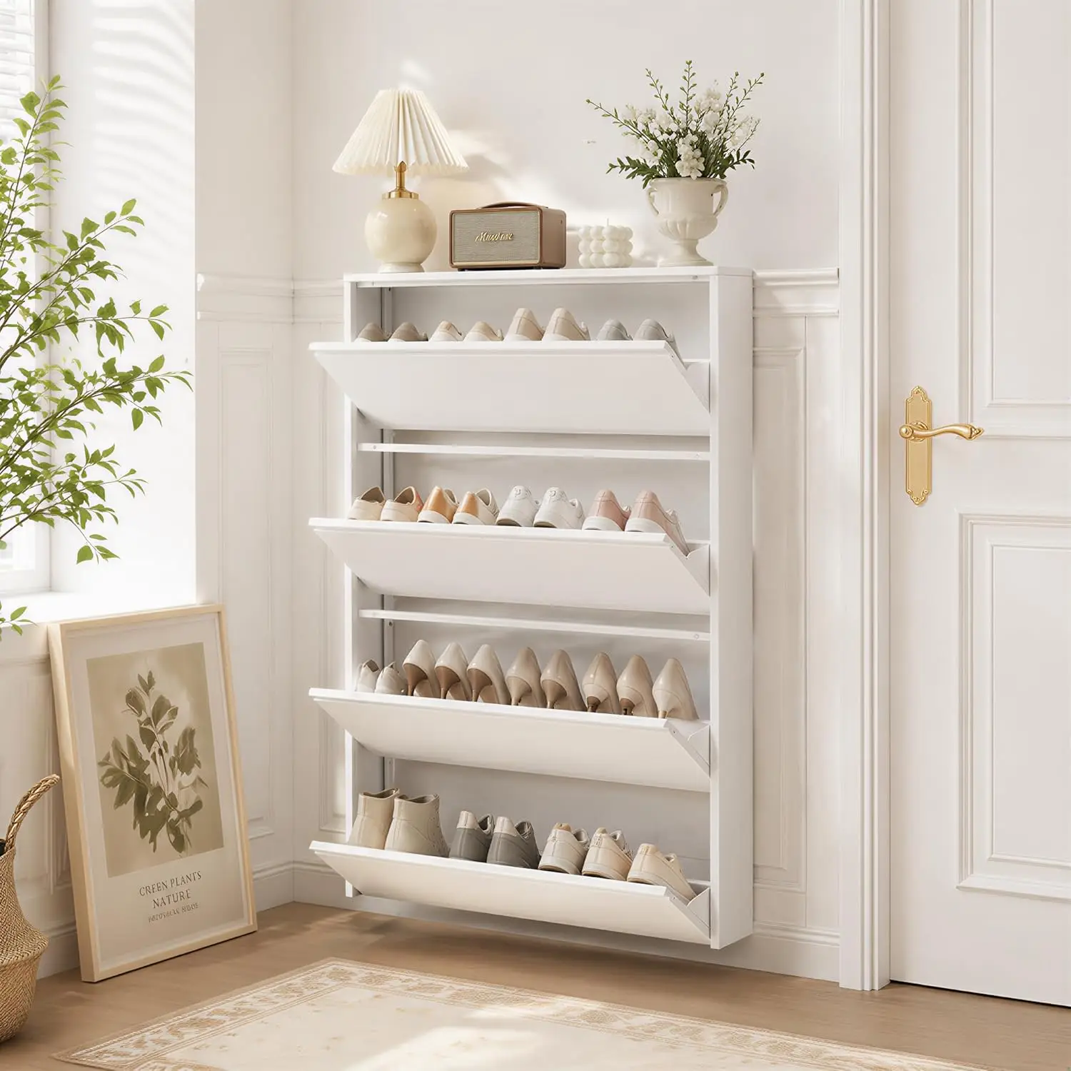 Slim Metal 4-Flip Drawer Shoe Cabinet Space Saving Narrow Storage Organizer Small Entryway Apartment Hallway White, Customized
Slim Metal 4-Flip Drawer Shoe Cabinet Space Saving Narrow Storage Organizer Small Entryway Apartment Hallway White, Customized