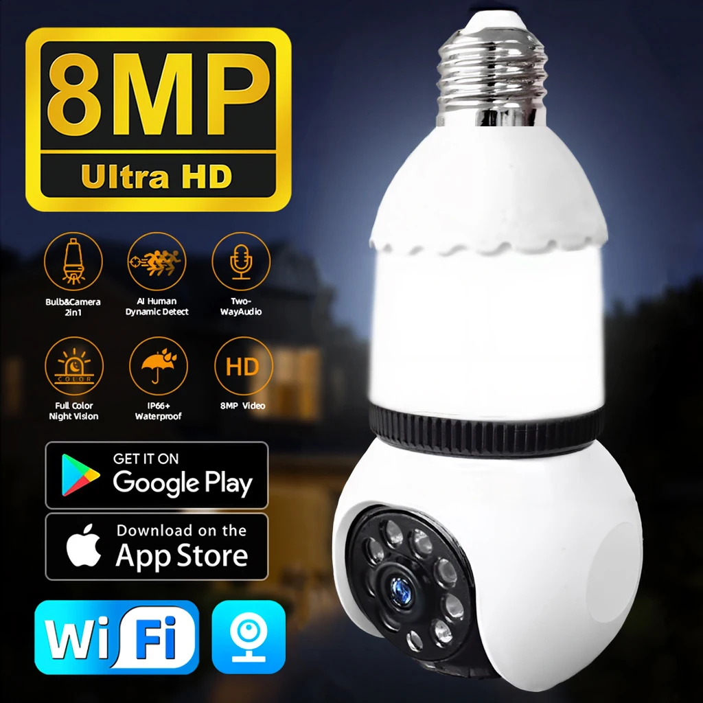8MP E27 Светодиодная камера с лампочкой Wi-Fi Камера наблюдения AI Автоматическое отслеживание Внутреннее видео 8-кратное зум Цветное ночное видение Беспроводная камера видеонаблюдения
8MP E27 Светодиодная камера с лампочкой Wi-Fi Камера наблюдения AI Автоматическое отслеживание Внутреннее видео 8-кратное зум Цветное ночное видение Беспроводная камера видеонаблюдения