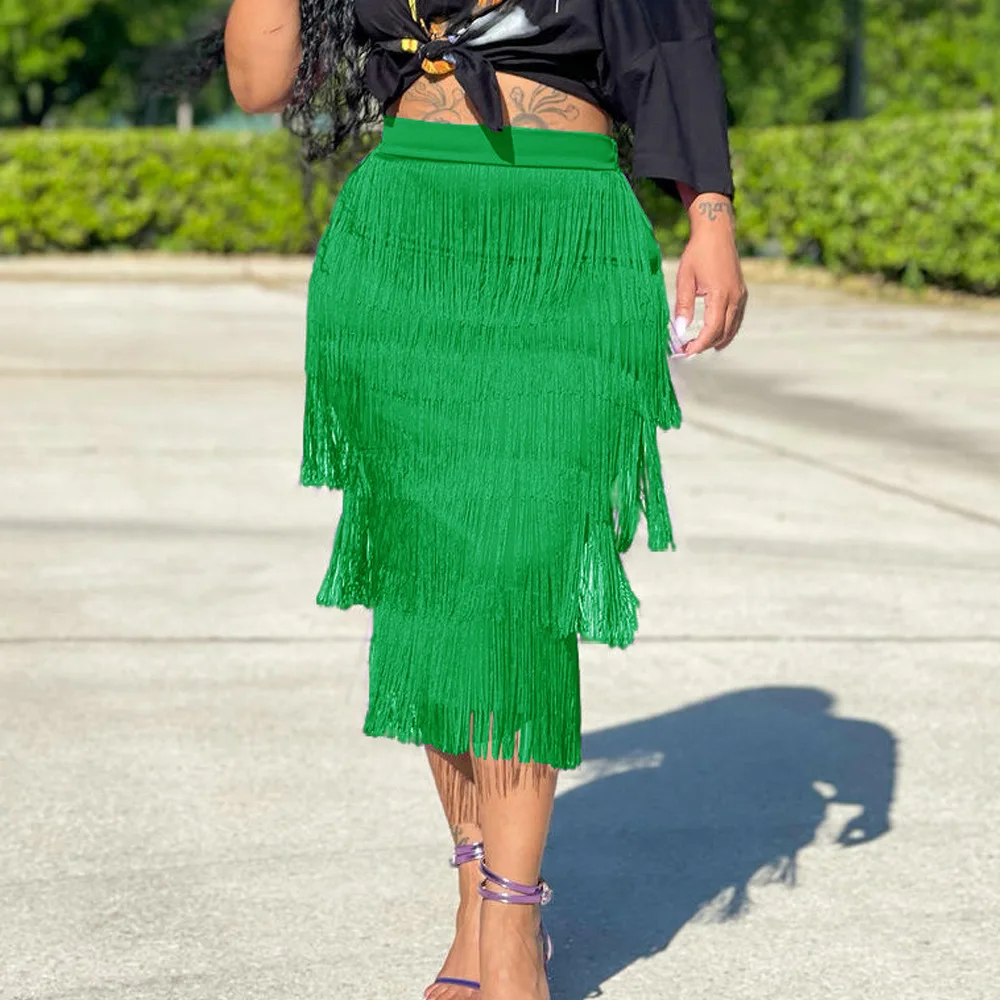 Green Fringe Bodycon Pencil Skirts Tassel High Waist Women Stretch Sheath Midi Length Ladies Slim Jupe Saias Faldas DS424
Green Fringe Bodycon Pencil Skirts Tassel High Waist Women Stretch Sheath Midi Length Ladies Slim Jupe Saias Faldas DS424