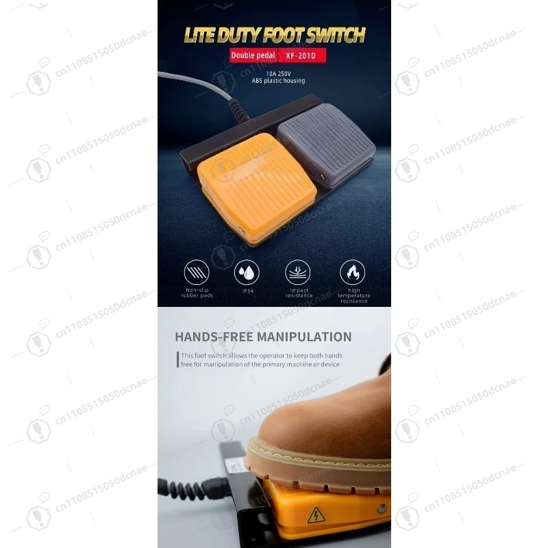 XF-201D 10A 250V On Off Double Foot Pedal Switch IP54 Waterproof Non-Slip Industrial Medical Foot Switch
XF-201D 10A 250V On Off Double Foot Pedal Switch IP54 Waterproof Non-Slip Industrial Medical Foot Switch