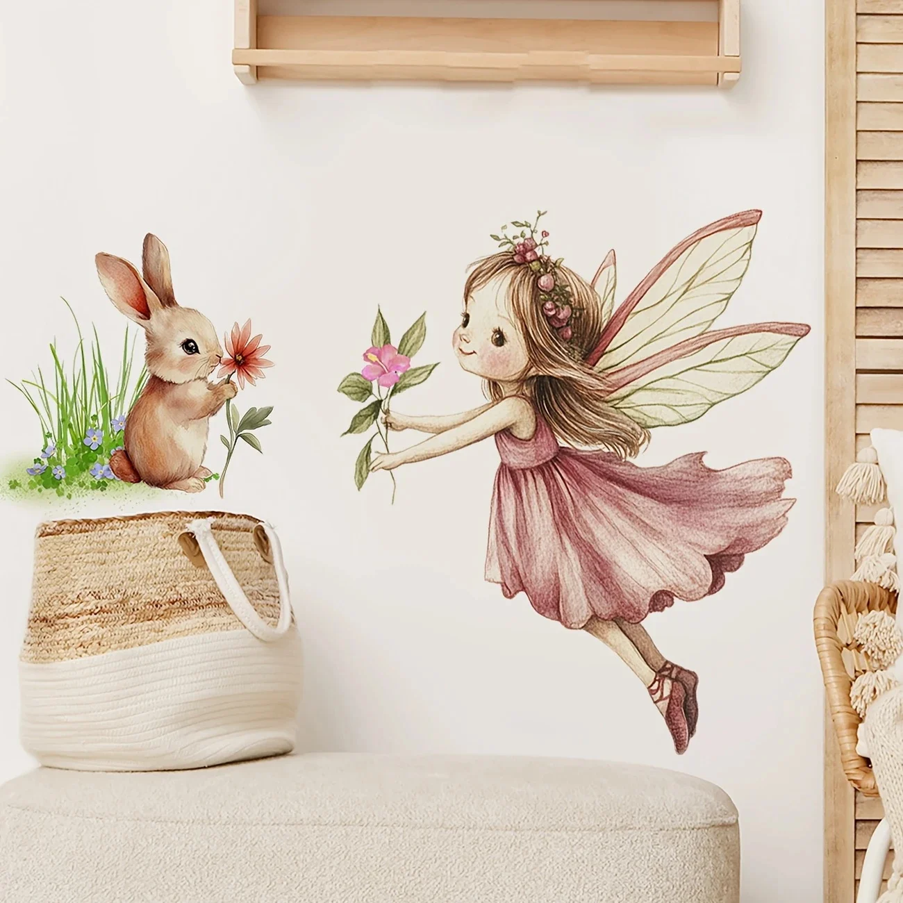 MT1091# Whimsical Fairy Girl & Rabbit Self-Adhesive Wall Decal - Vibrant, Removable Pink Floral Wall Sticker for Living Room
MT1091# Whimsical Fairy Girl & Rabbit Self-Adhesive Wall Decal - Vibrant, Removable Pink Floral Wall Sticker for Living Room