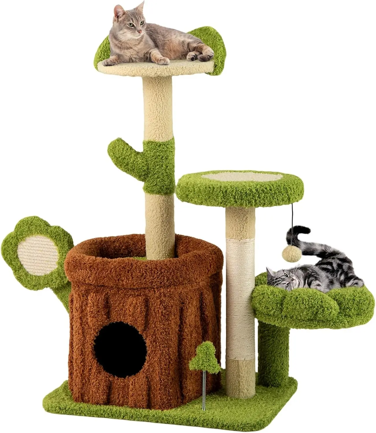 Indoor Aesthetic Cat Tower, Green, Sisal & Board, with Trunk Condo, Flower Perch, Plush Bed, Pompom & Spring Toy
Indoor Aesthetic Cat Tower, Green, Sisal & Board, with Trunk Condo, Flower Perch, Plush Bed, Pompom & Spring Toy