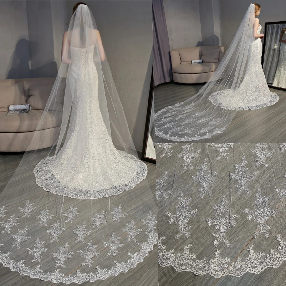 Graceful Appliques Edge Cathedral Length Bridal Veils One Layer Soft Tulle Veils With Comb Wedding Accessories
Graceful Appliques Edge Cathedral Length Bridal Veils One Layer Soft Tulle Veils With Comb Wedding Accessories