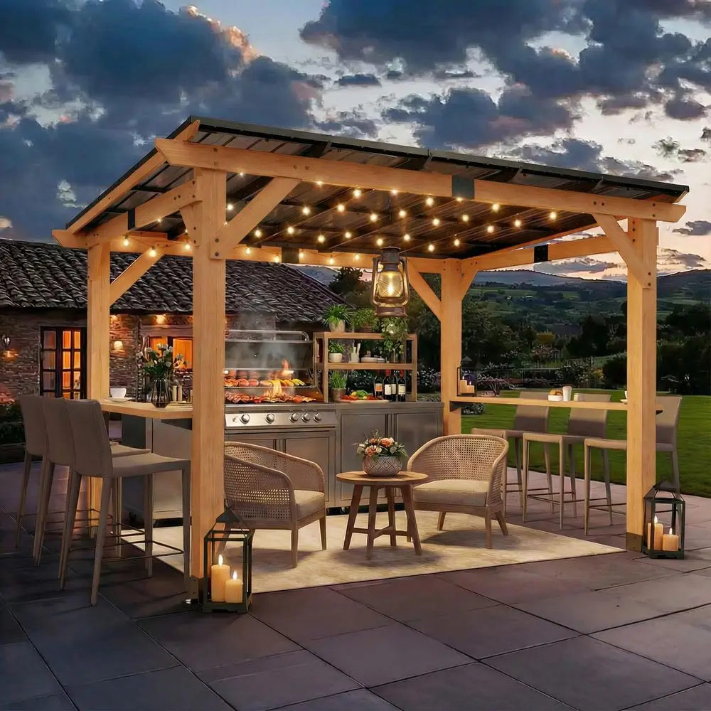 Grill Gazebo 8 x 10 FT,Cedar Wood BBQ Gazebo with 2 Thick Wooden Side Serving Shelves,Permanent Patio Pavilion with Galvanized
Grill Gazebo 8 x 10 FT,Cedar Wood BBQ Gazebo with 2 Thick Wooden Side Serving Shelves,Permanent Patio Pavilion with Galvanized