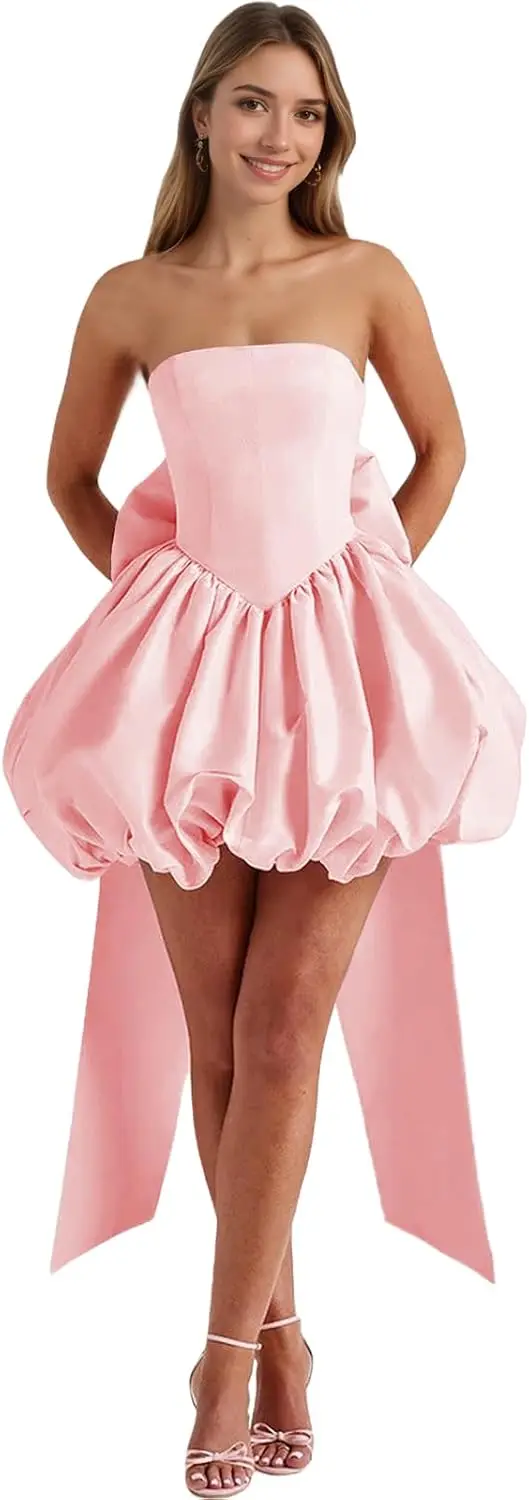 Подростковое атласное платье трапециевидной формы без бретелек для встречи выпускников Короткое плиссированное платье для выпускного вечера с пышным цветочным бутоном и бантом для коктейльной вечеринки
Подростковое атласное платье трапециевидной формы без бретелек для встречи выпускников Короткое плиссированное платье для выпускного вечера с пышным цветочным бутоном и бантом для коктейльной вечеринки