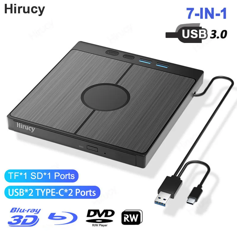 7 in 1 External Bluray Drive USB 3.0 Type-C BD DVD CD-RW Player Portable Optical Burner with SD/TF Card Slot for Laptop PC
7 in 1 External Bluray Drive USB 3.0 Type-C BD DVD CD-RW Player Portable Optical Burner with SD/TF Card Slot for Laptop PC