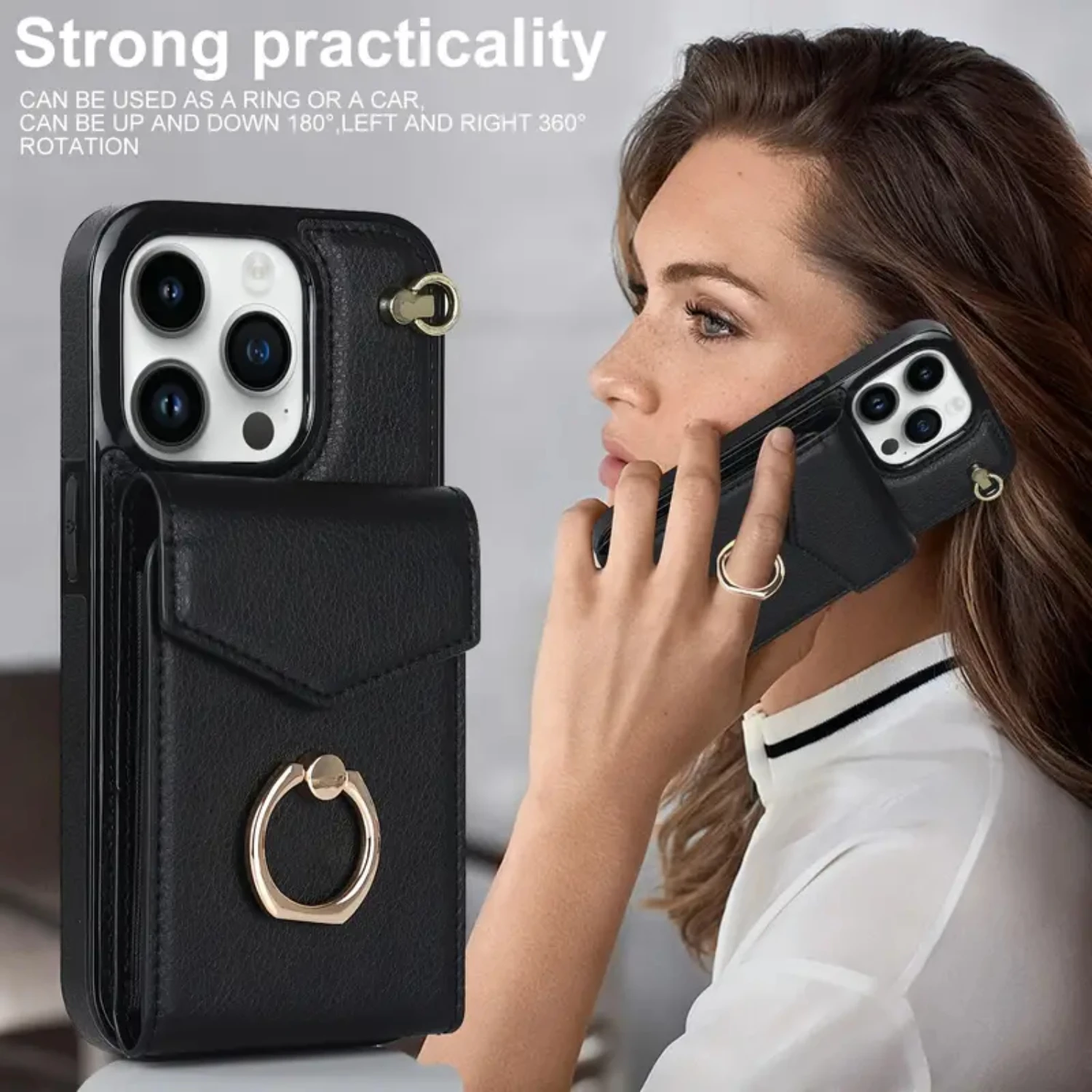 Leather Case With Card Holder, 360° Rotation Ring Stand Protective Case Compatible With IPhone 14 IPhone 14 Pro
Leather Case With Card Holder, 360° Rotation Ring Stand Protective Case Compatible With IPhone 14 IPhone 14 Pro